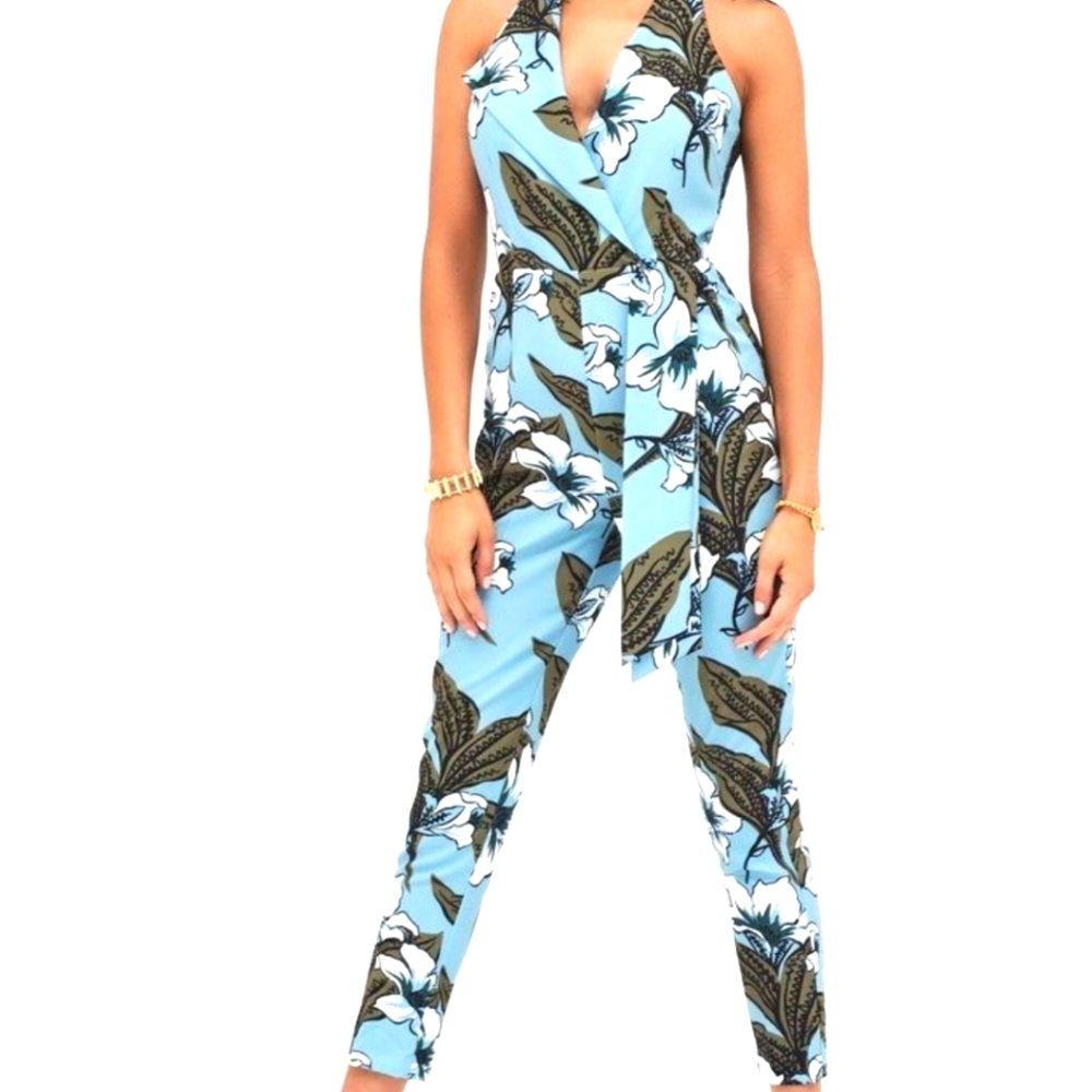 Halterneck tailored floral jumpsuit UK 10| US 6